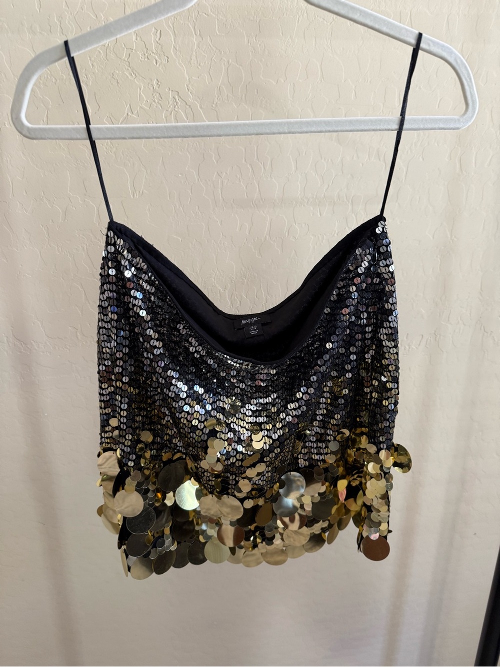 Nasty Gal Black Sequin Skirt with Gold Disc Trim